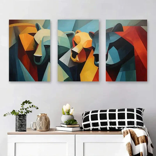 3pcs Modern Abstract Wildlife Bold Colorful Metal Print Ready to Hang Art