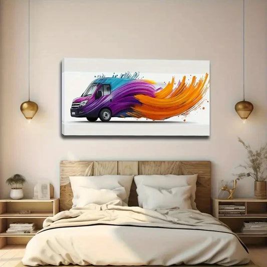 Abstract Van Colorful Splashes Wall Art Canvas Office Home Room Framed 120x60cm