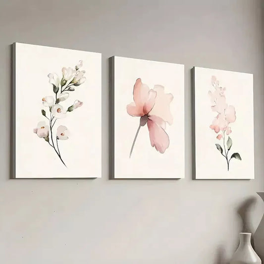 3pcs Modern Floral Pink Peonies White Flowers Wall Art Set Canvas Framed 40x60cm - High Quality Print 100% Australian Made Wall Canvas Ready to Hang