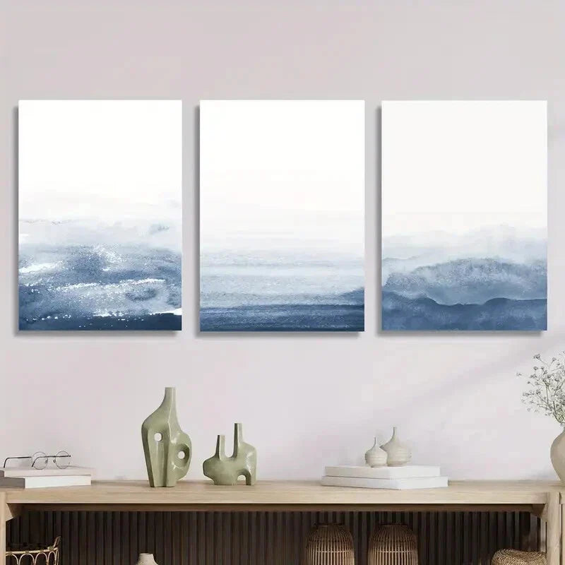3pcs Navy Blue Gradient Abstract Metal Print Ready to Hang Art