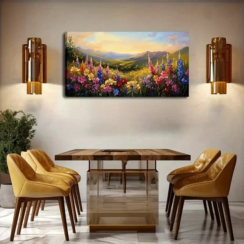 Watercolor Mountain Wildflower Wall Art Canvas Office Home Room Framed 120x60cm