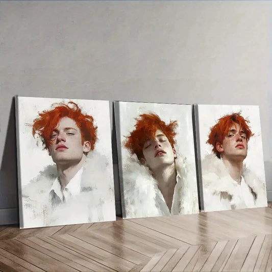 3pcs Featuring a Man with Red Hair Wall Art Set Canvas Framed 40x60cm - High Quality Print 100% Australian Made Wall Canvas Ready to Hang
