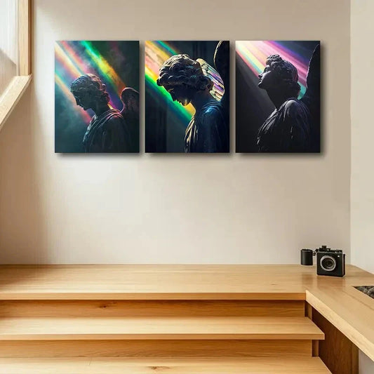 3pcs Angel Statue Design Metal Print Ready to Hang Art