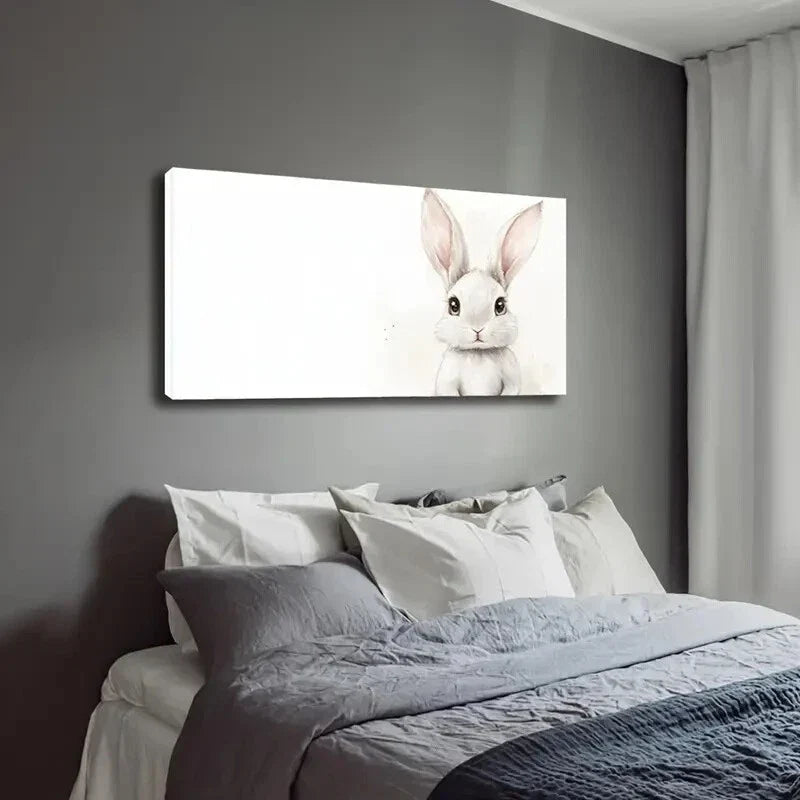 White Bunny Modern Minimalist Wall Art Canvas Office Home Room Framed 120x60cm