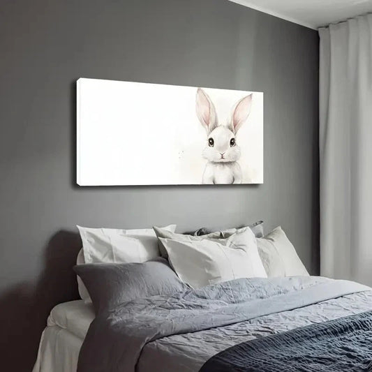 White Bunny Modern Minimalist Wall Art Canvas Office Home Room Framed 120x60cm