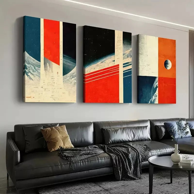 3pcs Modern Abstract Geometric Graphic universe Wall Art Set Canvas Framed 40x60cm - High Quality Print 100% Australian Made Wall Canvas Ready to Hang