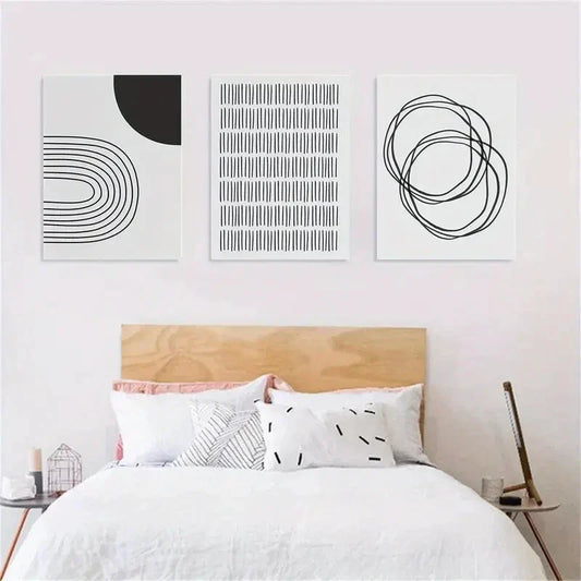 3pcs Black and White Abstract Minimalist Metal Print Ready to Hang Art