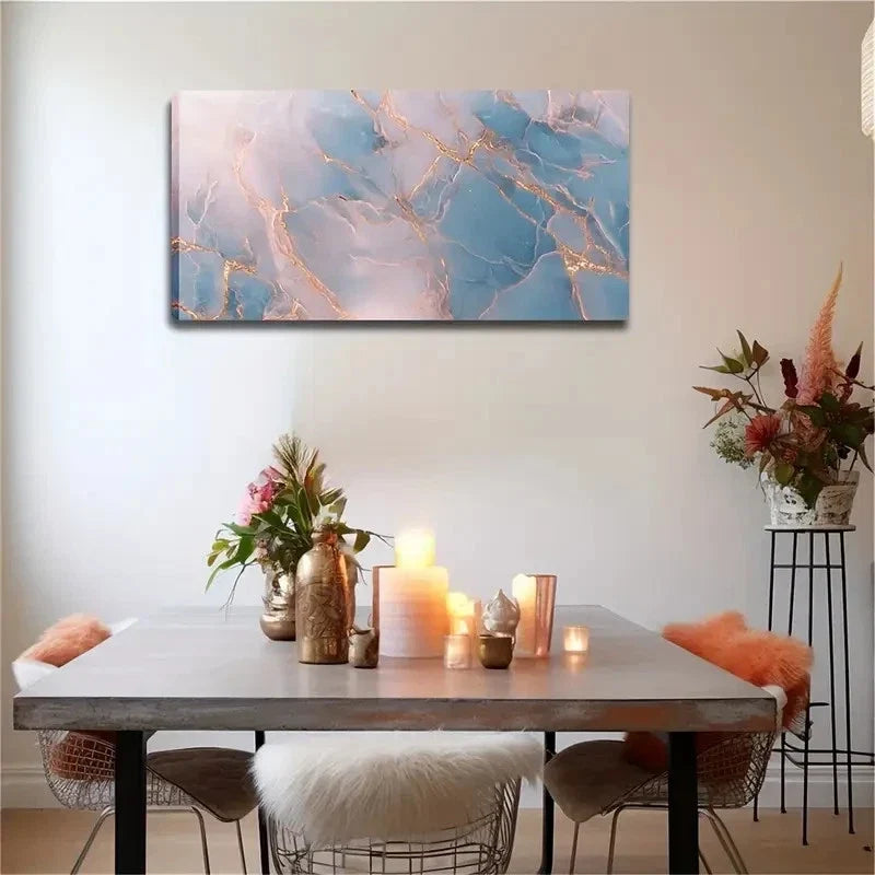 Pink & Sky Blue Marble Texture Wall Art Canvas Office Home Room Framed 120x60cm