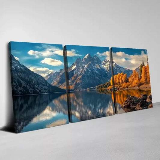 3pcs Modern Mountain And River Scenery Wall Art Set Canvas Framed 40x60cm - High Quality Print 100% Australian Made Wall Canvas Ready to Hang