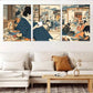 3pcs Elegant Traditional Japanese Gathering Wall Art Set Canvas Framed 40x60cm - High Quality Print 100% Australian Made Wall Canvas Ready to Hang