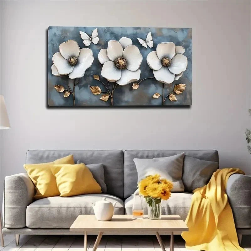 Golden Leaves Distributed Wall Art Canvas Office Home Room Framed 80x45cm