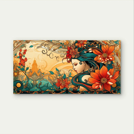 Orange Blossom and Woman Floral Wall Art Canvas Office Home Framed 80x45cm