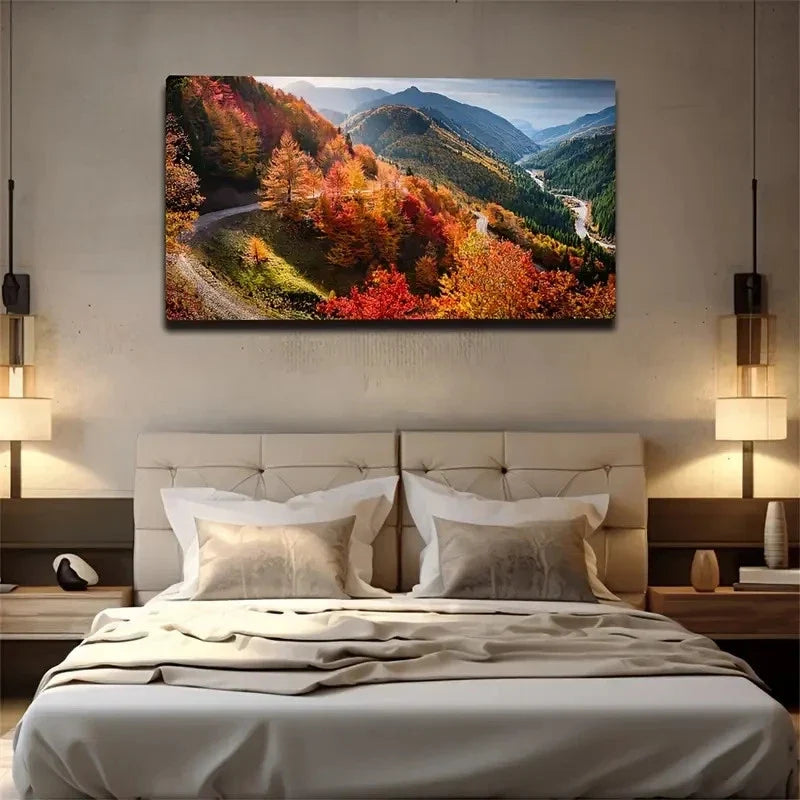 Forest Road Mountains Wall Art Canvas Office Home Room Framed 80x45cm