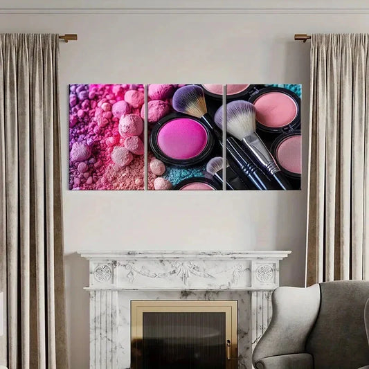 3pcs Vibrant Makeup & Cosmetics Metal Print Ready to Hang Art