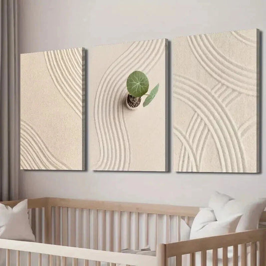 3pcs Japanese Courtyard Zen Meditation Decor Wall Art Set Canvas Framed 40x60cm - High Quality Print 100% Australian Made Wall Canvas Ready to Hang