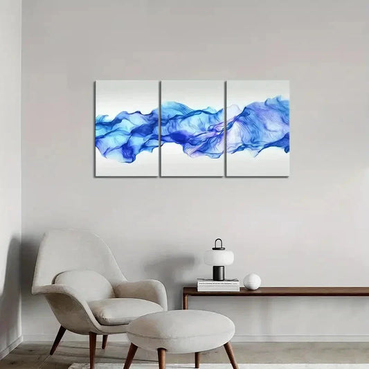 3pcs  Abstract Blue Smoke Painting Pictures  Metal Print Ready to Hang Art