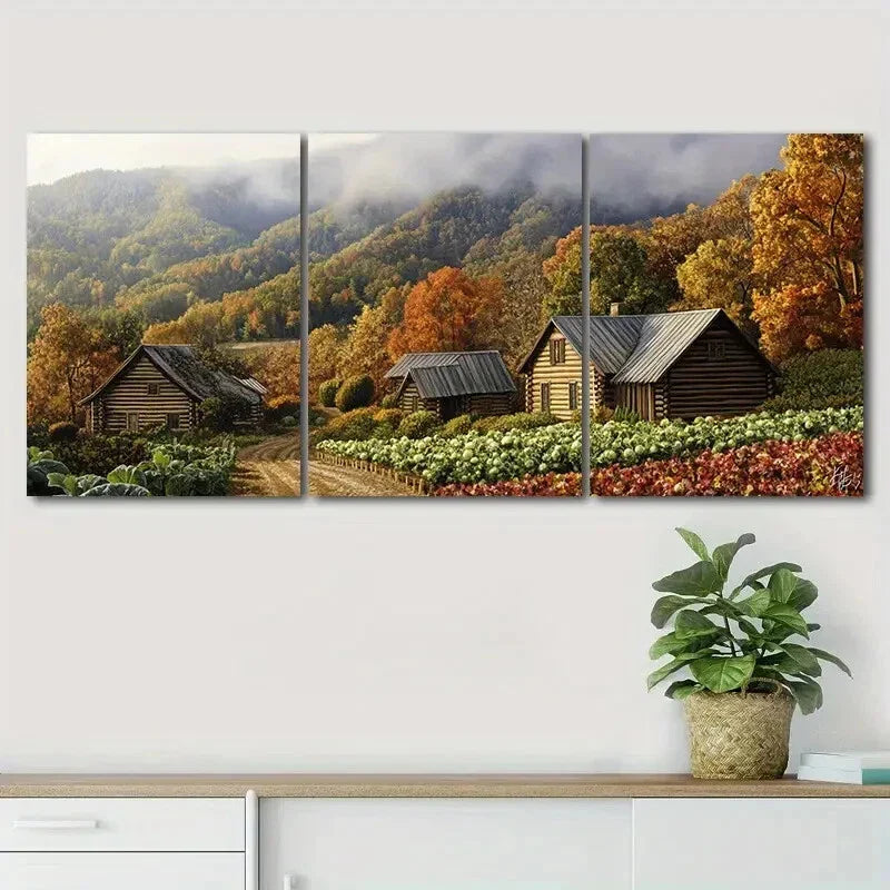 3pcs Rustic Wooden Cabin Scene Beauty Perfect Wall Art Set Canvas Framed 40x60cm - High Quality Print 100% Australian Made Wall Canvas Ready to Hang