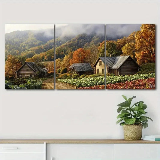 3pcs Rustic Wooden Cabin Scene Beauty Perfect Wall Art Set Canvas Framed 40x60cm - High Quality Print 100% Australian Made Wall Canvas Ready to Hang