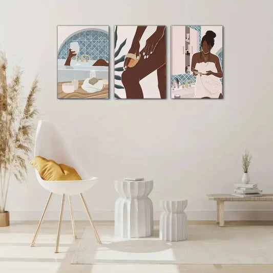 3pcs Exquisite Female Portrait Art Poster Fashion Metal Print Ready to Hang Art