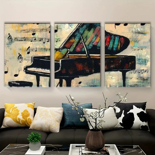3pcs Piano and Sheet Music Winter Metal Print Ready to Hang Art