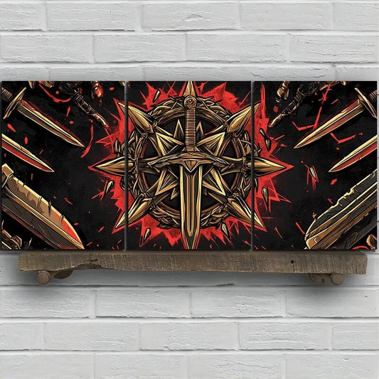 3pcs Medieval Sword and Skeletons Metal Print Ready to Hang Art