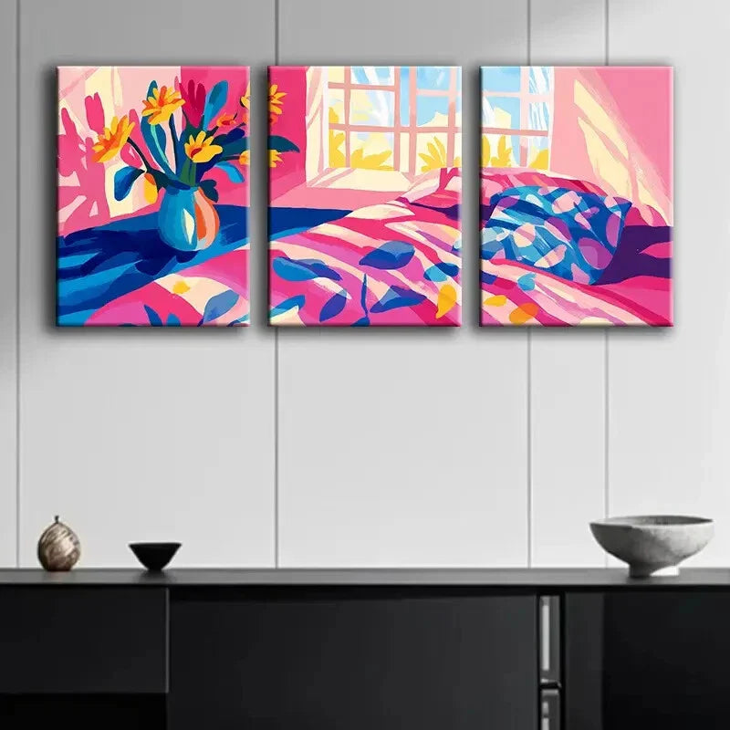 3pcs Illustration of Bedroom Colorful Perfect Wall Art Set Canvas Framed 40x60cm - High Quality Print 100% Australian Made Wall Canvas Ready to Hang
