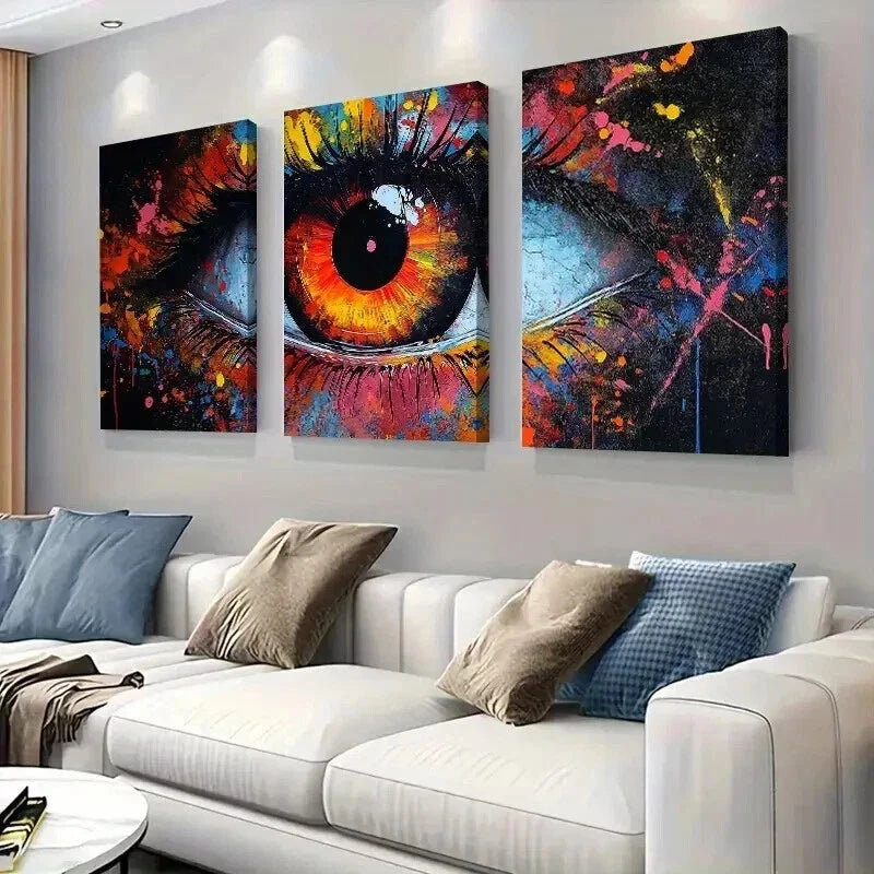 3pcs Vibrant Abstract Eye Splashes & Deep Hues Wall Art Set Canvas Framed 40x60cm - High Quality Print 100% Australian Made Wall Canvas Ready to Hang