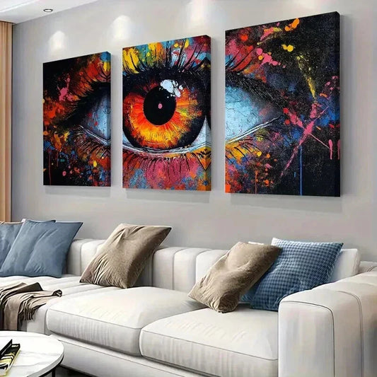 3pcs Vibrant Abstract Eye Splashes & Deep Hues Wall Art Set Canvas Framed 40x60cm - High Quality Print 100% Australian Made Wall Canvas Ready to Hang