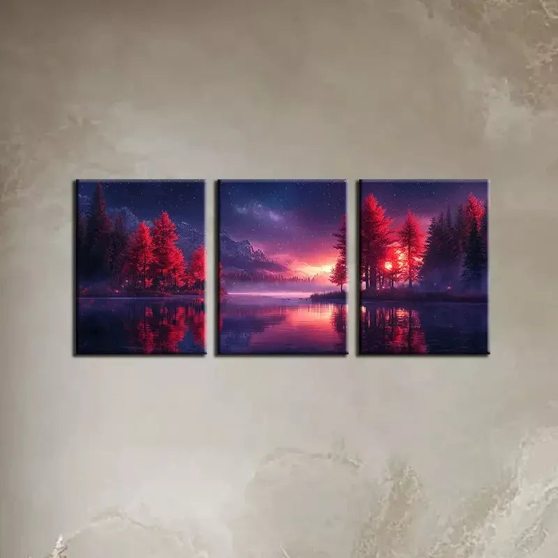 3pcs  Calm Lake Trees with mountain View Painting Wall Art Set Canvas Framed 40x60cm - High Quality Print 100% Australian Made Wall Canvas Ready to Hang