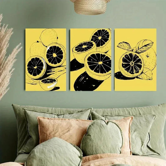 3pcs The Taste of Sunlight Oranges and Lemons Metal Print Ready to Hang Art