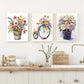 3pcs Bicycle and Floral Watercolor Metal Print Ready to Hang Art