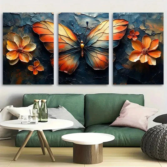 3pcs Whimsical Floral Butterfly Fantasy Metal Print Ready to Hang Art