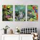 3pcs Tropical Birds and Plants, Safari Themed Metal Print Ready to Hang Art