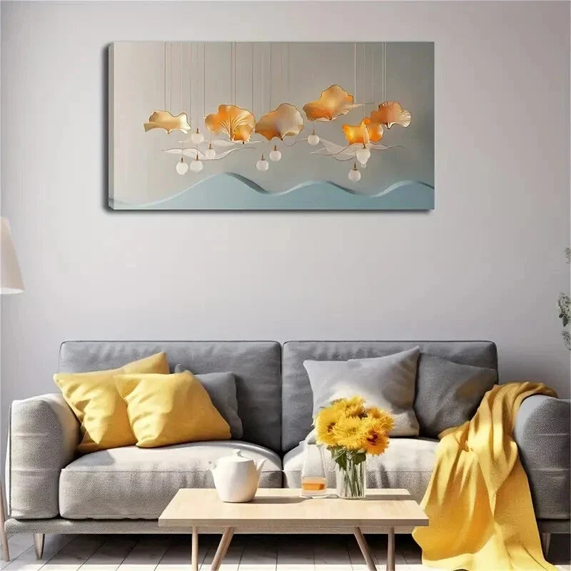 Golden Ginkgo Leaves White Wall Art Canvas Office Home Room Framed 120x60cm