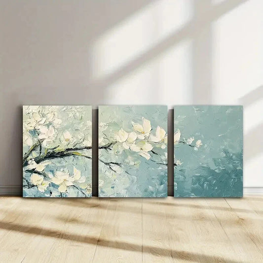 3pcs White Floral Flowers Beauty Nature Perfect Wall Art Set Canvas Framed 40x60cm - High Quality Print 100% Australian Made Wall Canvas Ready to Hang