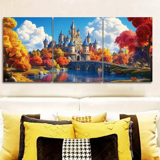 3pcs Featuring a Stunning Fantasy Castle  Wall Art Set Canvas Framed 40x60cm - High Quality Print 100% Australian Made Wall Canvas Ready to Hang
