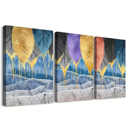 3pcs Abstract Leaf Landscape Wall Art Set Canvas Framed 40x60cm - High Quality Print 100% Australian Made Wall Canvas Ready to Hang