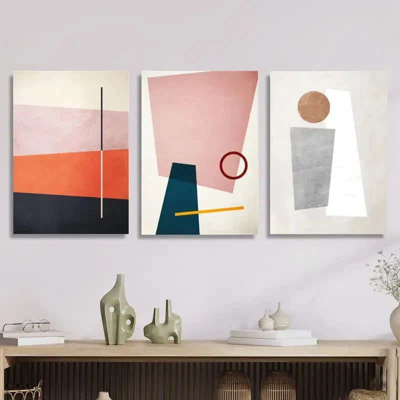 3pcs Bauhaus style color blocks, Metal Print Ready to Hang Art