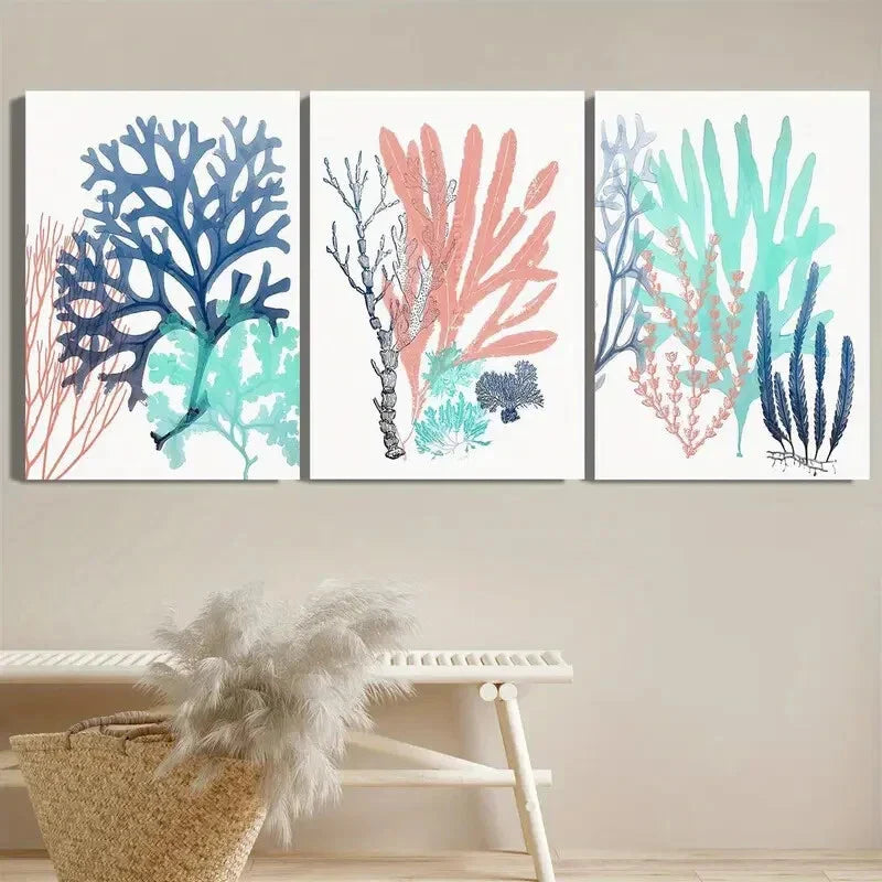 3pcs Marine Plants Beach Metal Print Ready to Hang Art