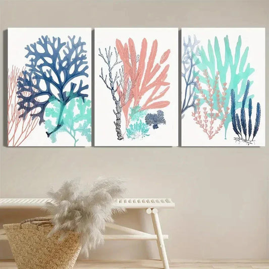 3pcs Marine Plants Beach Metal Print Ready to Hang Art