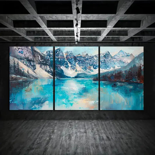 3pcs Beautiful Turquoise Lake Surrounded Green Metal Print Ready to Hang Art
