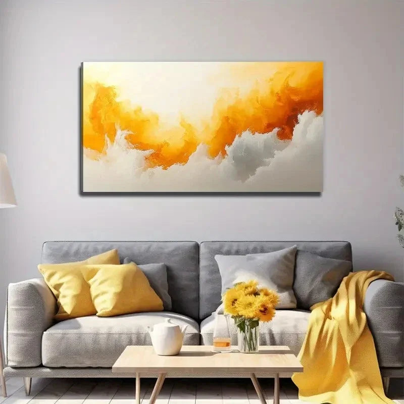 Vibrant Orange & White Swirl Wall Art Canvas Office Home Room Framed 80x45cm