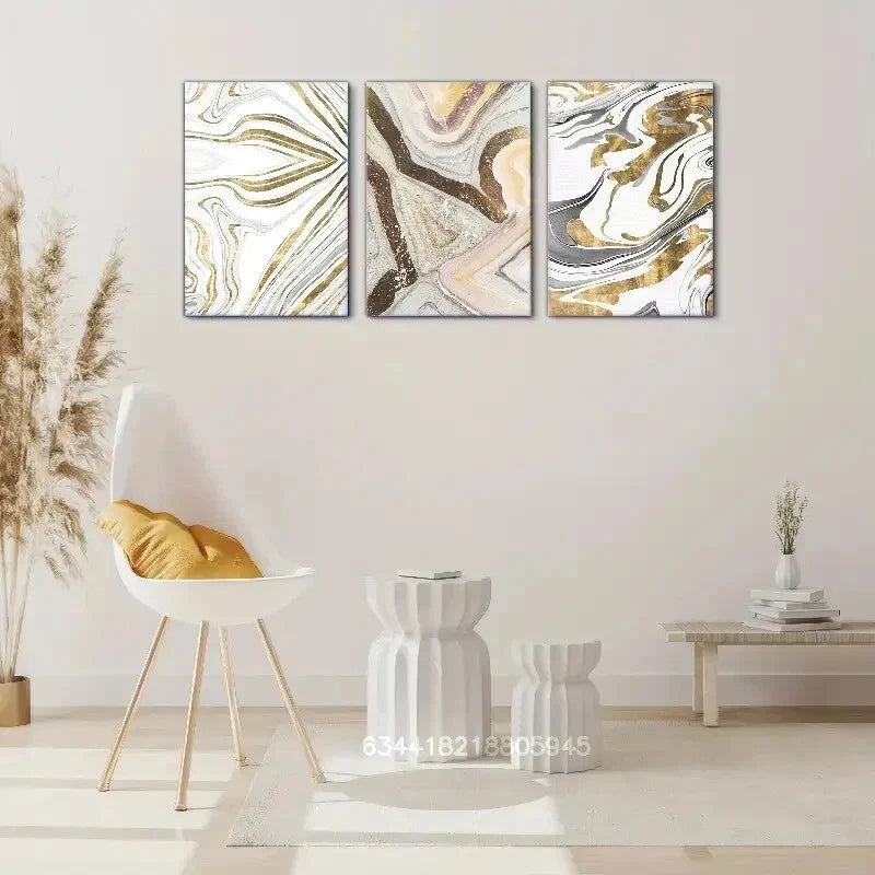 3pcs Living Artistic Highlight, Abstract lines Metal Print Ready to Hang Art