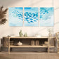 3pcs  Blue Minnows School Swimming Abstract Animal  Metal Print Ready to Hang Art