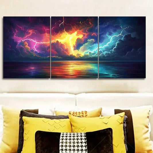 3pcs Colorful Lightning Storm Design Metal Print Ready to Hang Art