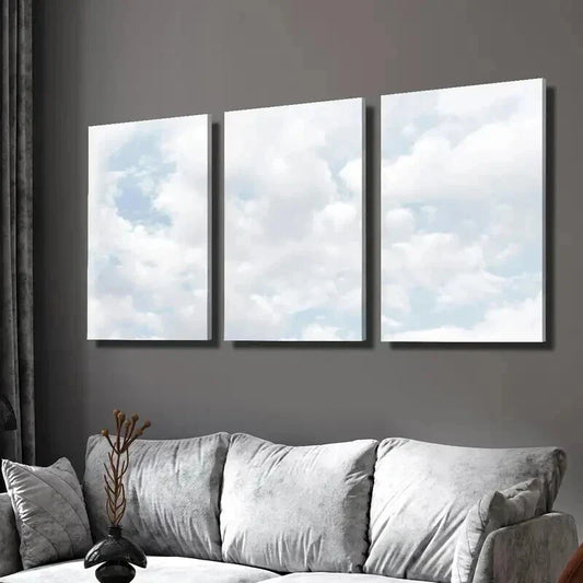 3pcs Natural Blue Sky Cloud Painting Wall Art Set Canvas Framed 40x60cm - High Quality Print 100% Australian Made Wall Canvas Ready to Hang