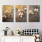 3pcs Elegant White Magnolia Flowers with Golden Metal Print Ready to Hang Art
