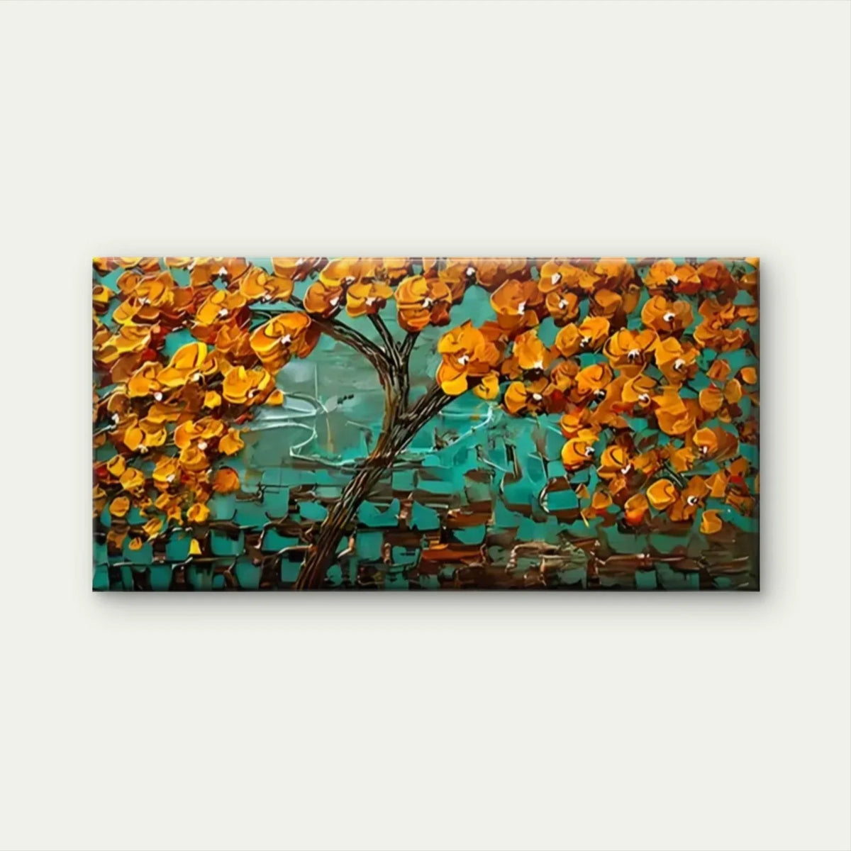 Orange Leaf Tree Abstract Wall Art Canvas Office Home Room Framed 80x45cm