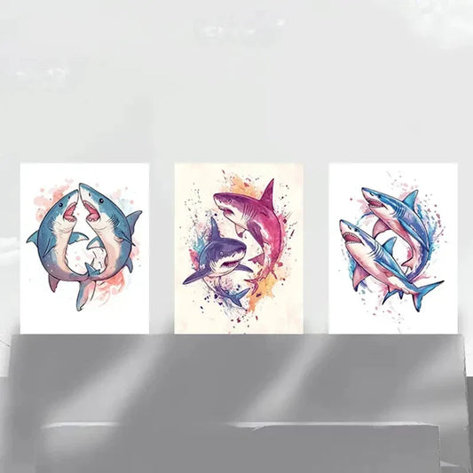 3pcs Vibrant Shark Ocean-Themed Metal Print Ready to Hang Art