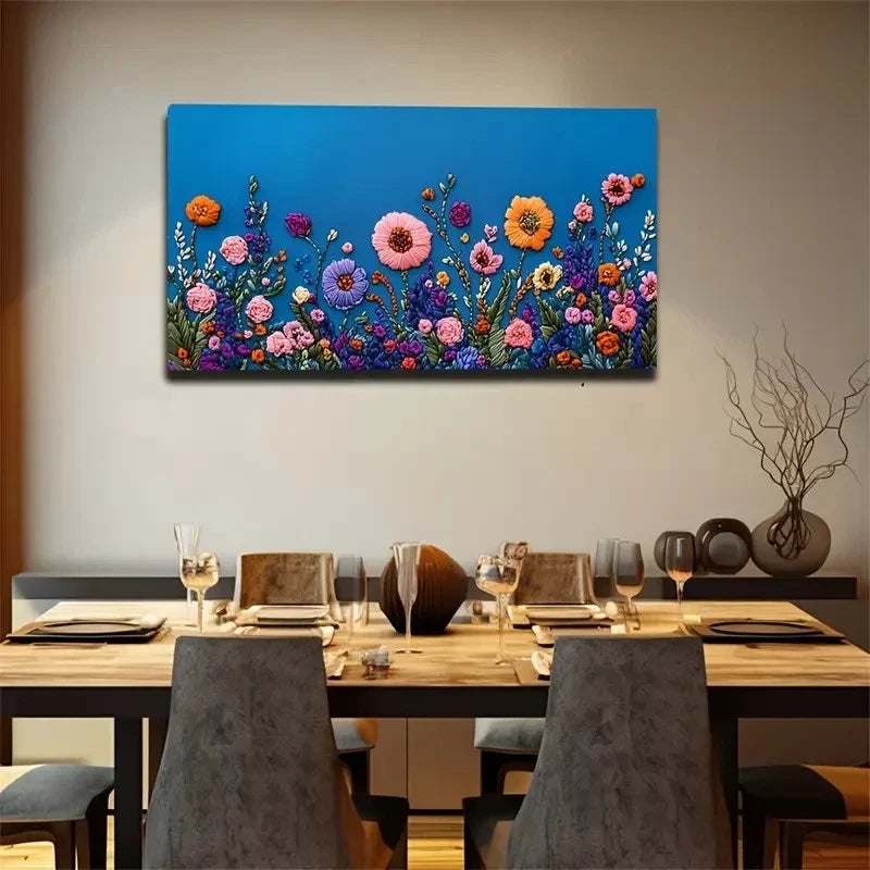 Embroidered Texture Flowers Wall Art Canvas Office Home Room Framed 120x60cm